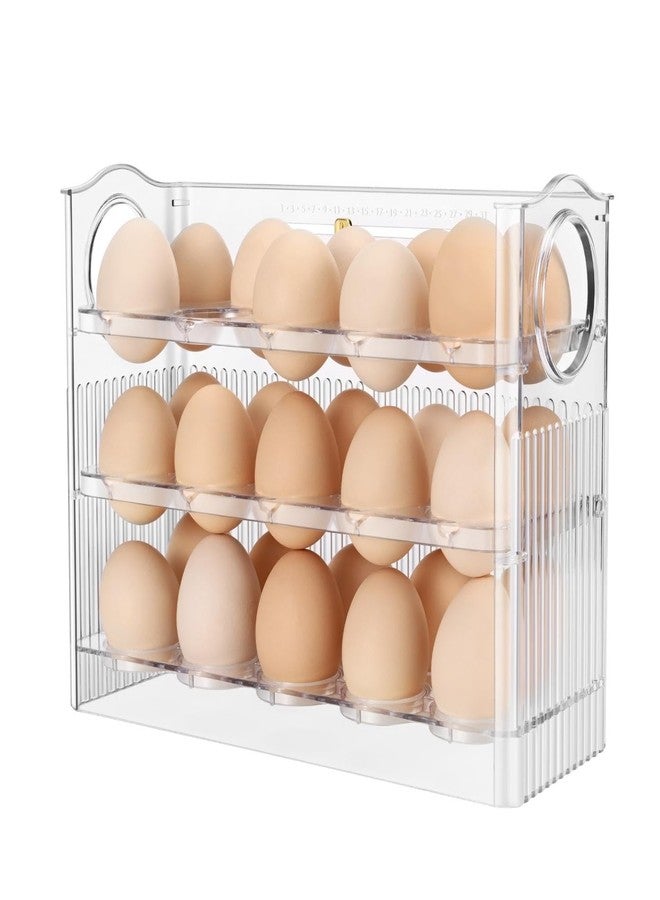 Flexzion Flippable Egg Fridge Organizer - Slim Egg Holder for Refrigerator Door 30-Egg Capacity Clear Egg Saver for Fridge 3-Layer Egg Storage Container for Refrigerator with Freshness Tracker - Image 1